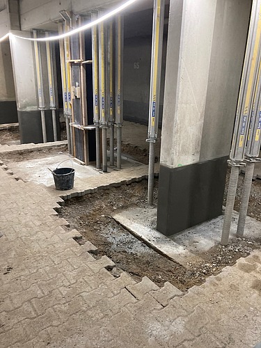 Foto von Feinspachtelarbeiten in der Tiefgarage